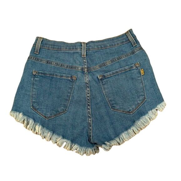 Vibrant M I U Frayed Denim High Waisted Jean Shorts Medium Blue Wash Sz Large - Picture 2 of 11